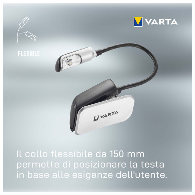 Varta 16618101421 Book Light Luce per Libri LED con Clip Collo Flessibile 9 lm 26h 2x CR2032 colore Nero Argento