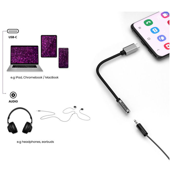 Marmitek 25008374 Adattatore USB-C Audio Jack 3.5mm 15 cm DAC 32 bit colore Nero Argento