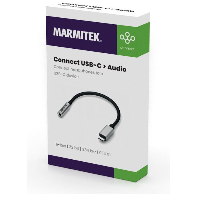 Marmitek 25008374 Adattatore USB-C Audio Jack 3.5mm 15 cm DAC 32 bit colore Nero Argento