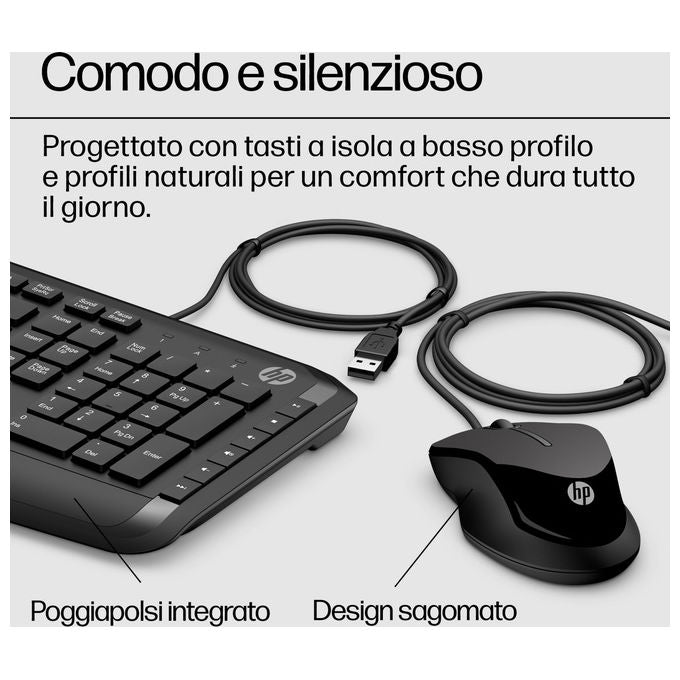 HP 9DF28AA Pavilion Kit Tastiera e Mouse USB Cablato Taglia Piena con Tastierino Numerico colore Nero