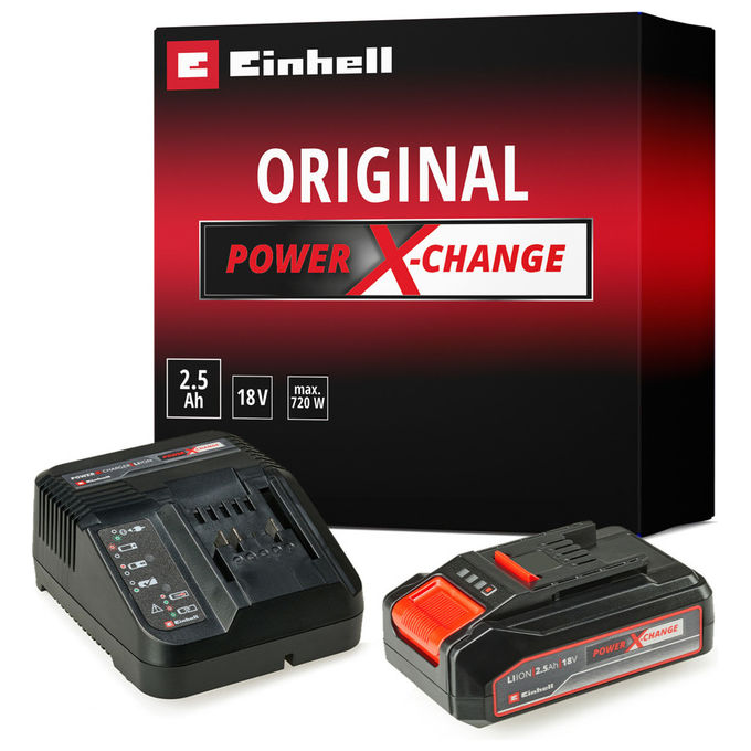 Einhell PXC-STARTER-KIT Power X-Change Set Batteria e Caricabatterie 18V 2.5Ah Ricarica Rapida colore Nero Rosso