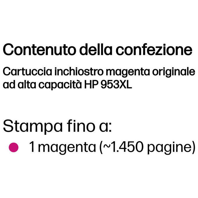 HP F6U17AE 953XL Cartuccia Inchiostro Alta Capacita' Inkjet a Base di Pigmento 1600 pagine colore Magenta