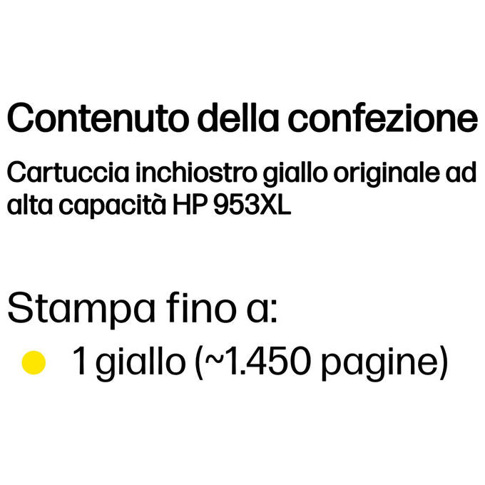 HP F6U18AE 953XL Cartuccia Inkjet Alta Capacita' Inchiostro a Pigmento 1450 pagine 18 ml colore Giallo