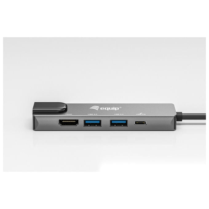 Equip 133489 Adattatore Multifunzione USB-C 5 in 1 HDMI 4K LAN Gigabit 2x USB 3.2 Gen1 USB PD 100W colore Grigio