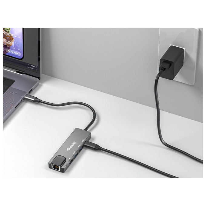 Equip 133489 Adattatore Multifunzione USB-C 5 in 1 HDMI 4K LAN Gigabit 2x USB 3.2 Gen1 USB PD 100W colore Grigio