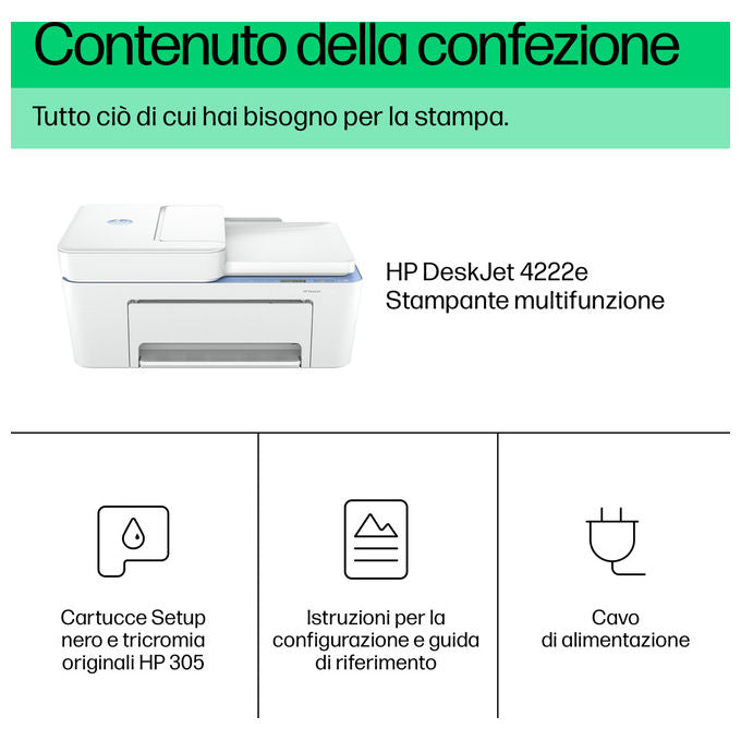 HP 60K29B DeskJet 4222e Stampante Multifunzione Inkjet A4 Stampa Copia Scansione WiFi ADF 35 fogli HP Instant Ink colore Blu