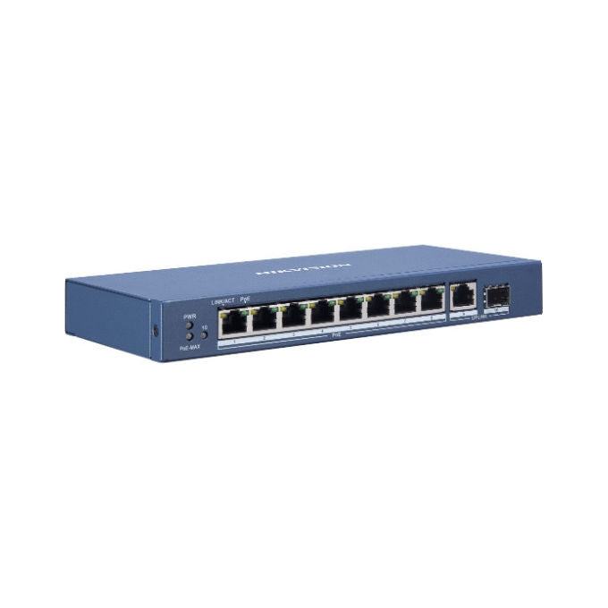 Hikvision DS-3E0510P-E-M Switch Non Gestito L2 8 Porte PoE Gigabit 1 Porta RJ45 1 Porta SFP 58W 20 Gbps colore Blu