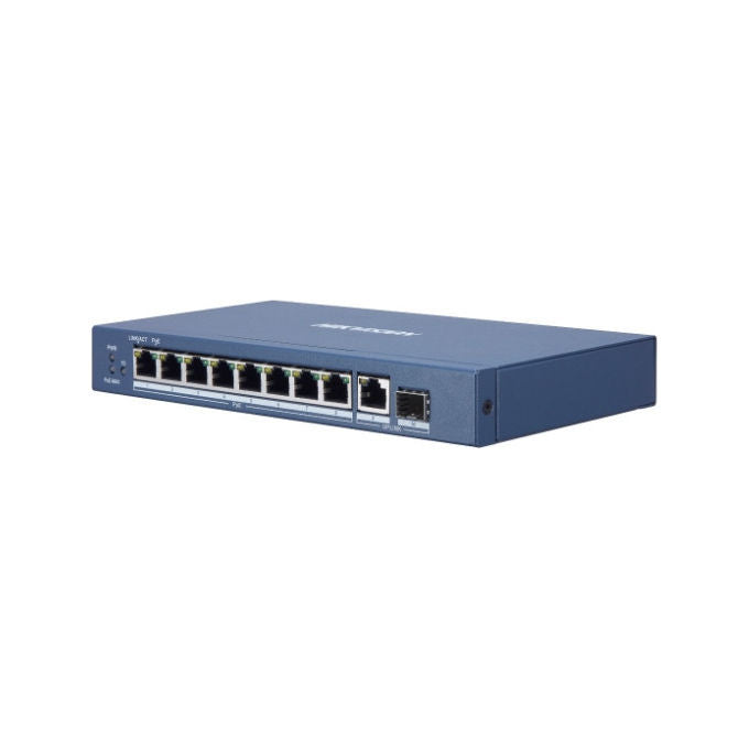 Hikvision DS-3E0510P-E-M Switch Non Gestito L2 8 Porte PoE Gigabit 1 Porta RJ45 1 Porta SFP 58W 20 Gbps colore Blu