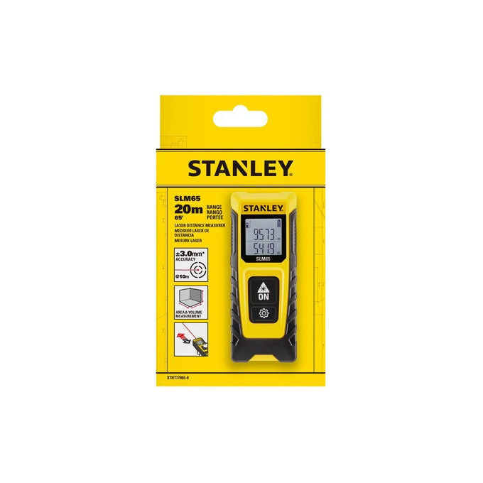 Stanley SLM65 Distanziometro Laser 20 m precisione 3 mm display LCD calcolo area volume colore Nero Giallo