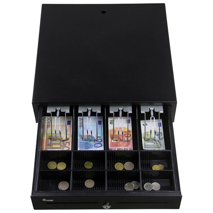 Equip 351010 Cassetto per Contanti POS RJ11 4 scomparti banconote 8 monete vaschetta rimovibile colore Nero