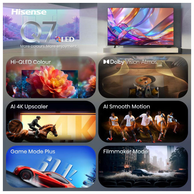 Hisense 43Q7S Smart TV QLED 43'' 4K Ultra HD 60Hz Dolby Vision IQ HDR10+ Dolby Atmos VIDAA Alexa AirPlay2 colore Nero