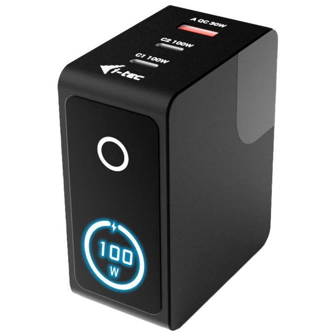 I-tec CHARGER-INTG100W Caricabatterie Multiporta 100W 2x USB-C 1x USB-A Display LCD Touch Ricarica Rapida colore Nero