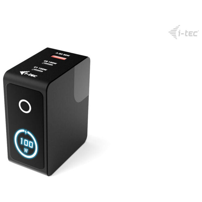 I-tec CHARGER-INTG100W Caricabatterie Multiporta 100W 2x USB-C 1x USB-A Display LCD Touch Ricarica Rapida colore Nero
