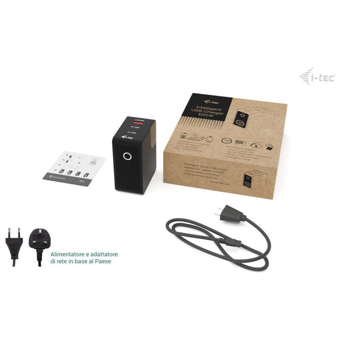 I-tec CHARGER-INTG100W Caricabatterie Multiporta 100W 2x USB-C 1x USB-A Display LCD Touch Ricarica Rapida colore Nero