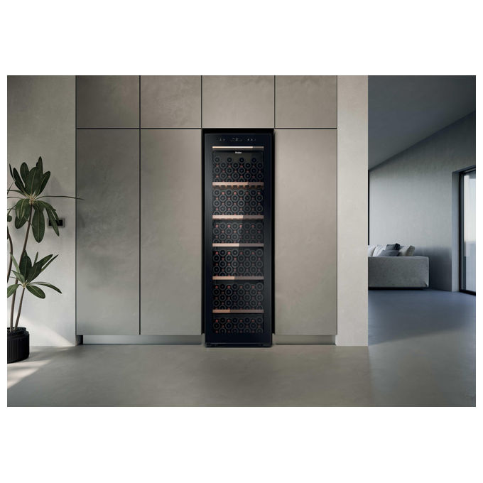 Haier HWS205GGEH1 Cantinetta Vino a Compressore 205 Bottiglie 372 L Classe G 37 dB Wi-Fi Ripiani Legno Protezione UV (192,5x59,7x59,4 cm) colore Nero