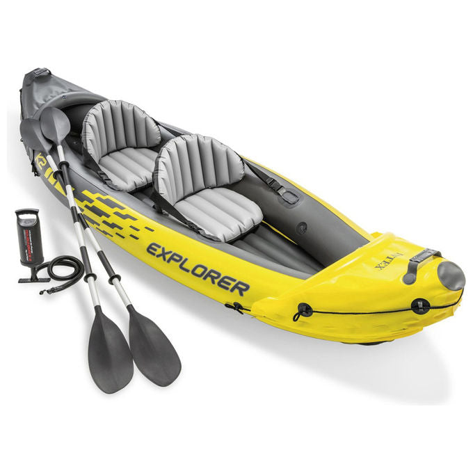 Intex 68307NP Explorer K2 Kayak gonfiabile 2 posti 312x91x51 cm 180 Kg 3 camere d'aria sedili gonfiabili pagaie e pompa incluse colore Giallo