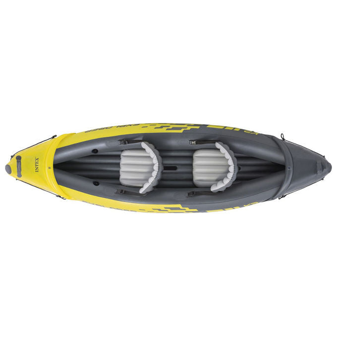 Intex 68307NP Explorer K2 Kayak gonfiabile 2 posti 312x91x51 cm 180 Kg 3 camere d'aria sedili gonfiabili pagaie e pompa incluse colore Giallo