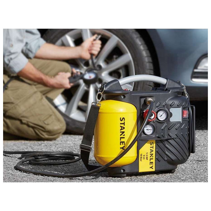 Stanley DN200-10-5 Airboss Compressore Portatile Oilless 5L 10 bar 180 l-min 1100W con Tracolla