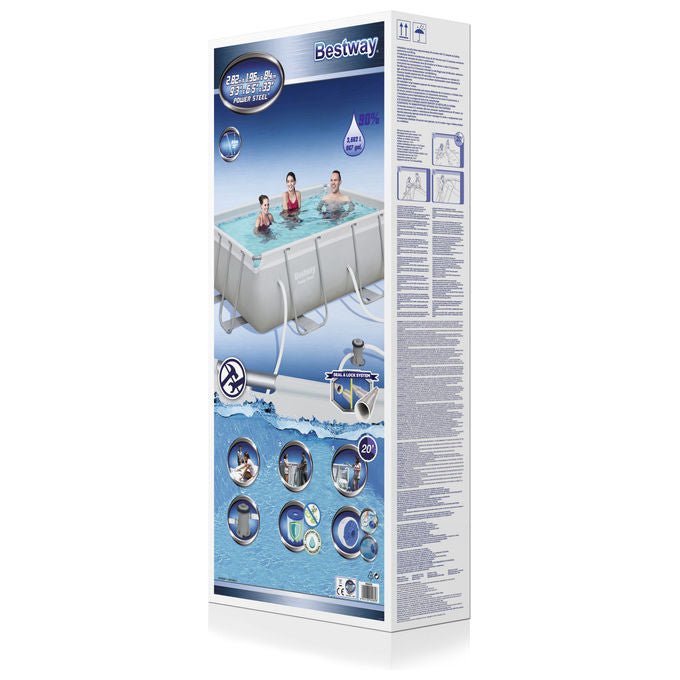 Bestway 56629 Power Steel Piscina Fuori Terra Rettangolare 282x196x84 cm 3662 L con Pompa Filtro a Cartuccia colore Grigio