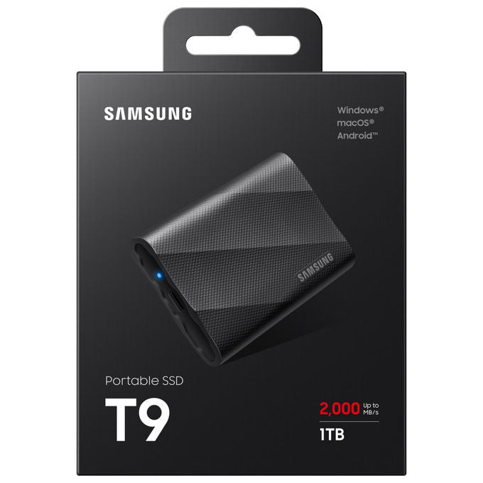 Samsung MU-PG1T0B-EU T9 SSD Portatile 1 TB USB 3.2 Gen 2x2 NVMe 2000 MB-s crittografia AES 256 bit colore Nero