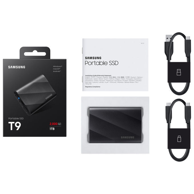 Samsung MU-PG1T0B-EU T9 SSD Portatile 1 TB USB 3.2 Gen 2x2 NVMe 2000 MB-s crittografia AES 256 bit colore Nero