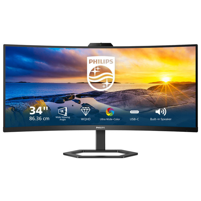 Philips 34E1C5600HE-00 Serie 5000 Monitor PC Curvo 34'' VA LED 3440x1440 100Hz Webcam 5MP USB-C 65W colore Nero