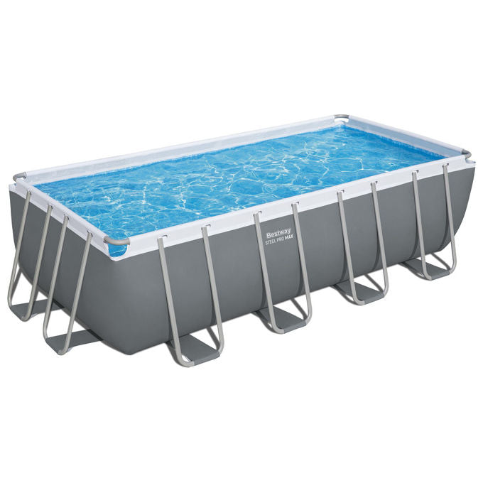 Bestway 56670 Power Steel Piscina Fuori Terra Rettangolare 488x244x122 cm 11532 L con Pompa Filtro Scaletta ChemConnect colore Grigio