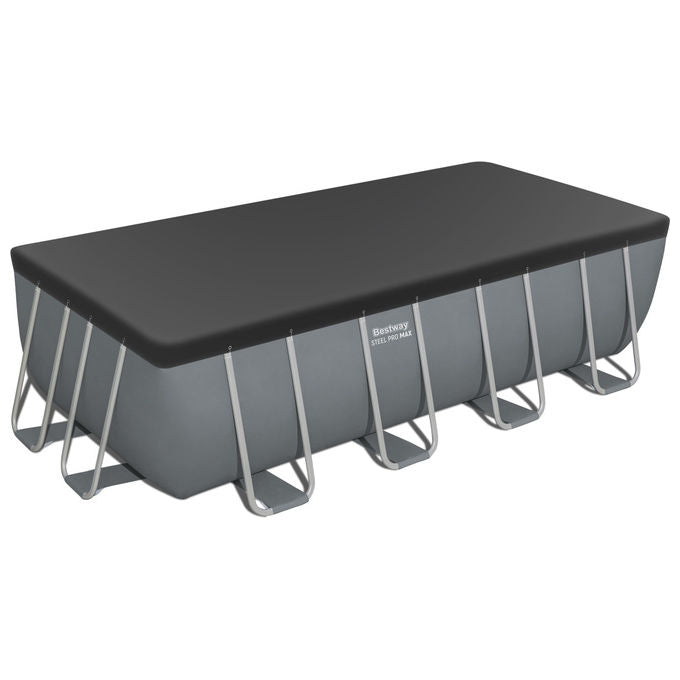 Bestway 56670 Power Steel Piscina Fuori Terra Rettangolare 488x244x122 cm 11532 L con Pompa Filtro Scaletta ChemConnect colore Grigio
