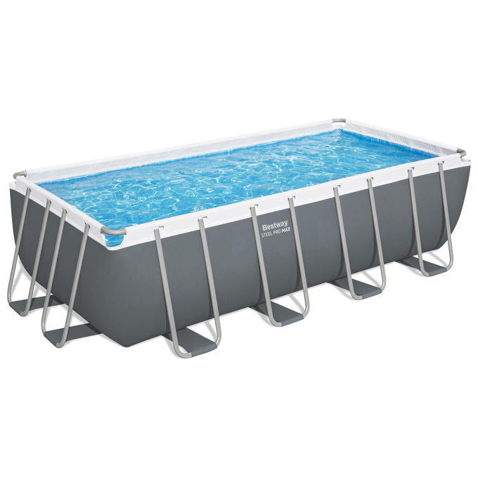 Bestway 56670 Power Steel Piscina Fuori Terra Rettangolare 488x244x122 cm 11532 L con Pompa Filtro Scaletta ChemConnect colore Grigio