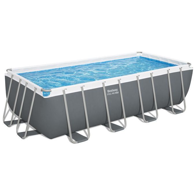 Bestway 56670 Power Steel Piscina Fuori Terra Rettangolare 488x244x122 cm 11532 L con Pompa Filtro Scaletta ChemConnect colore Grigio