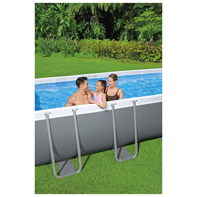 Bestway 56670 Power Steel Piscina Fuori Terra Rettangolare 488x244x122 cm 11532 L con Pompa Filtro Scaletta ChemConnect colore Grigio