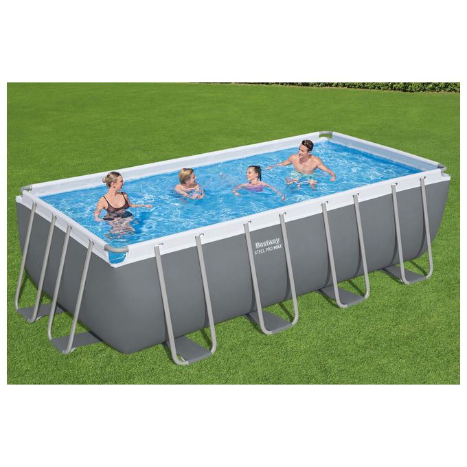 Bestway 56670 Power Steel Piscina Fuori Terra Rettangolare 488x244x122 cm 11532 L con Pompa Filtro Scaletta ChemConnect colore Grigio