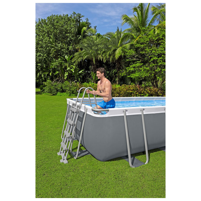 Bestway 56670 Power Steel Piscina Fuori Terra Rettangolare 488x244x122 cm 11532 L con Pompa Filtro Scaletta ChemConnect colore Grigio