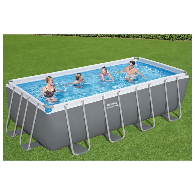 Bestway 56670 Power Steel Piscina Fuori Terra Rettangolare 488x244x122 cm 11532 L con Pompa Filtro Scaletta ChemConnect colore Grigio