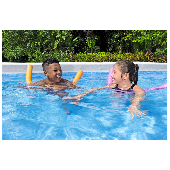Bestway 56670 Power Steel Piscina Fuori Terra Rettangolare 488x244x122 cm 11532 L con Pompa Filtro Scaletta ChemConnect colore Grigio