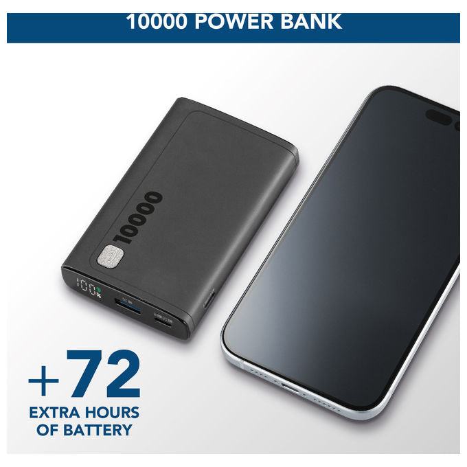 Cellularline PBDISPL01PD10000K Elite Power Bank 10000 mAh 20W Power Delivery Display LCD 3 porte colore Nero
