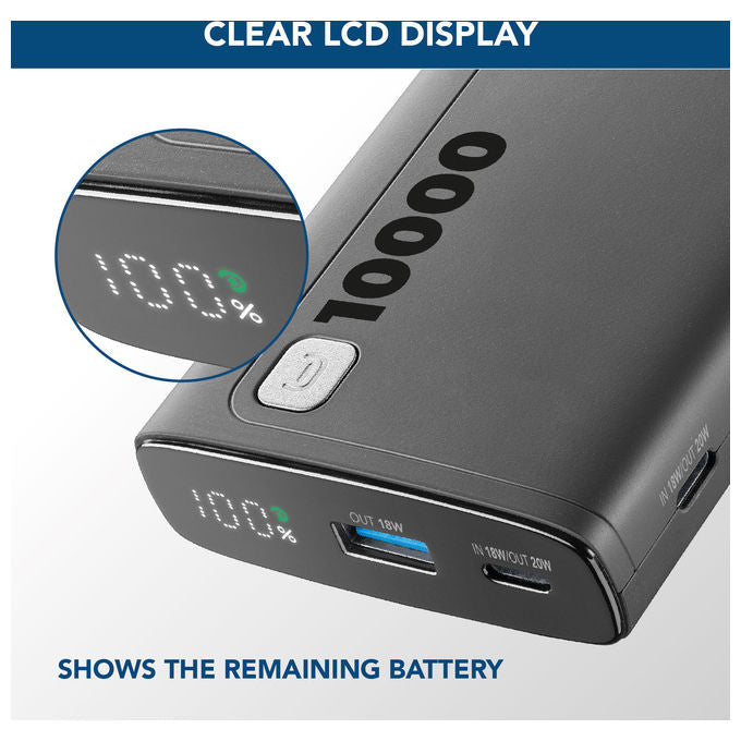 Cellularline PBDISPL01PD10000K Elite Power Bank 10000 mAh 20W Power Delivery Display LCD 3 porte colore Nero