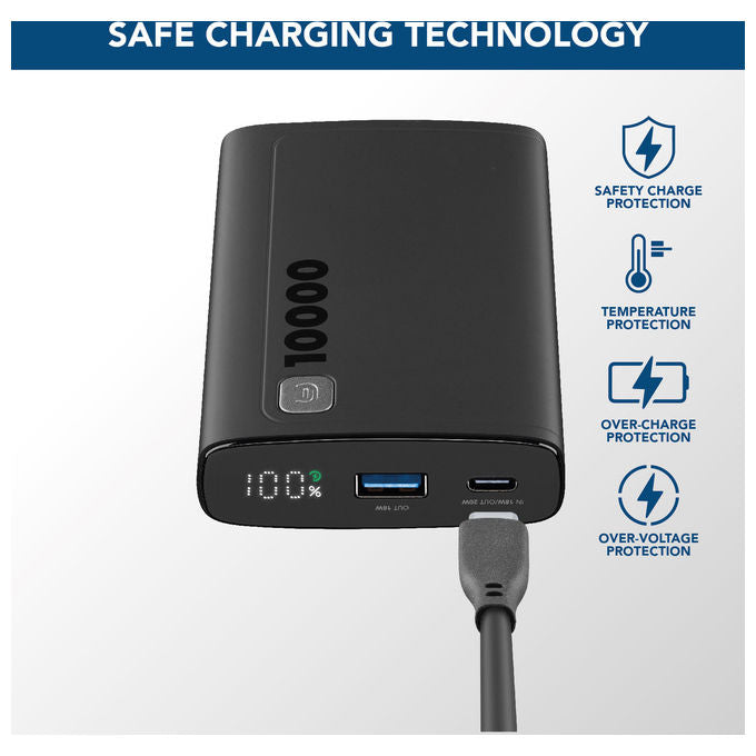 Cellularline PBDISPL01PD10000K Elite Power Bank 10000 mAh 20W Power Delivery Display LCD 3 porte colore Nero