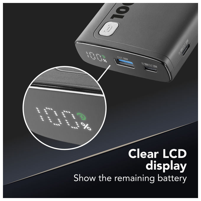 Cellularline PBDISPL01PD10000K Elite Power Bank 10000 mAh 20W Power Delivery Display LCD 3 porte colore Nero