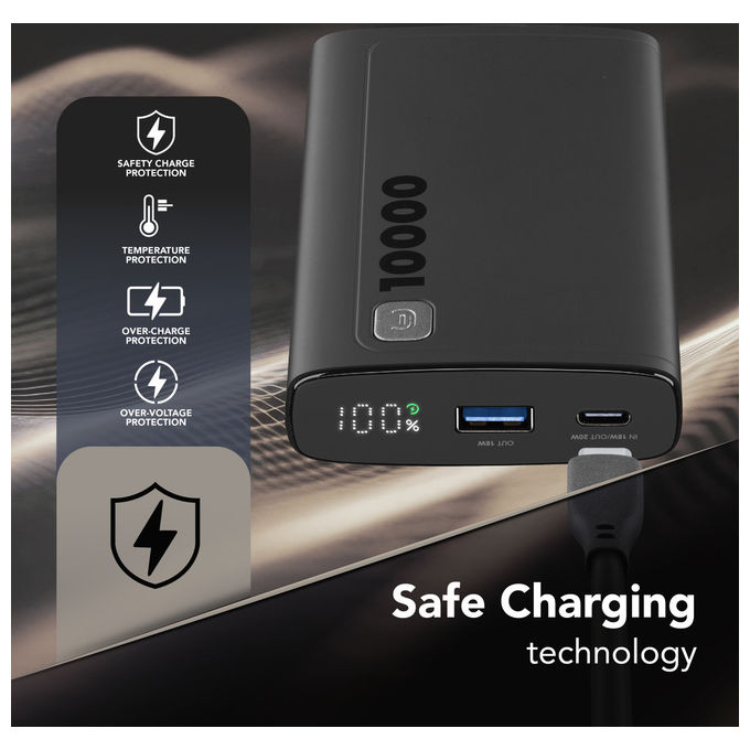 Cellularline PBDISPL01PD10000K Elite Power Bank 10000 mAh 20W Power Delivery Display LCD 3 porte colore Nero