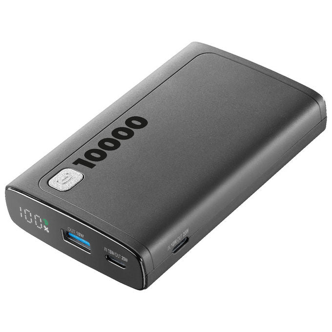 Cellularline PBDISPL01PD10000K Elite Power Bank 10000 mAh 20W Power Delivery Display LCD 3 porte colore Nero