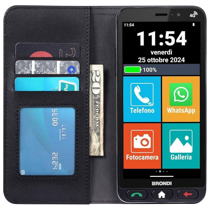Brondi B0FF58FVVL Amico Vero 4G Smartphone per Anziani 5.7'' 3 GB RAM 32 GB Android 14 Dual SIM Tasto SOS colore Nero