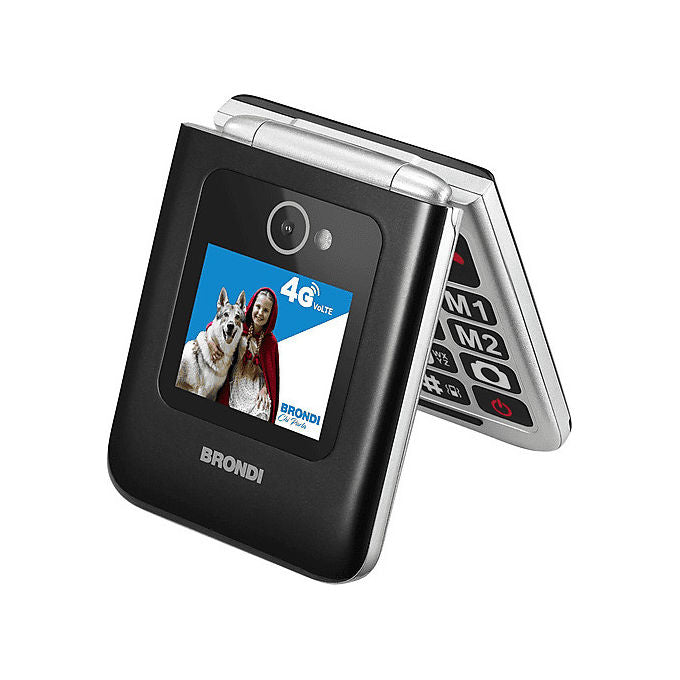 Brondi SF20251013B0FSD5BFV4 Amico Tuo 4G Cellulare a Conchiglia per Anziani Dual SIM VoLTE Tasto SOS Display 2.4'' Bluetooth 5.1 MicroSD 32GB colore Nero