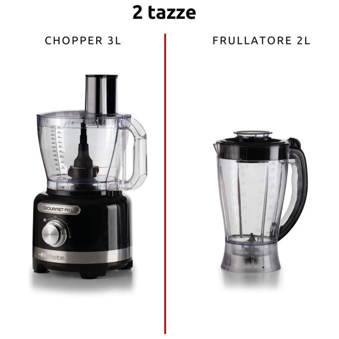 Ariete 1782 Gourmet Pro Moderna Robot da cucina 1000W Tritatutto 3L Frullatore 2L 2 velocita' Pulse lame acciaio inox colore Nero
