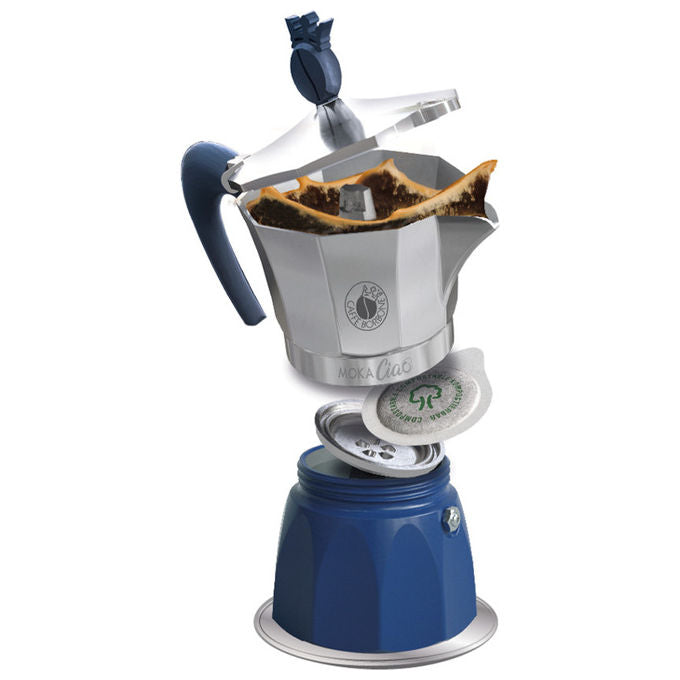 Caffe' Borbone MOKACIAOINDUZ MokaCiao Moka per Cialde ESE 44mm 3 Tazze Compatibile Induzione colore Blu Grigio