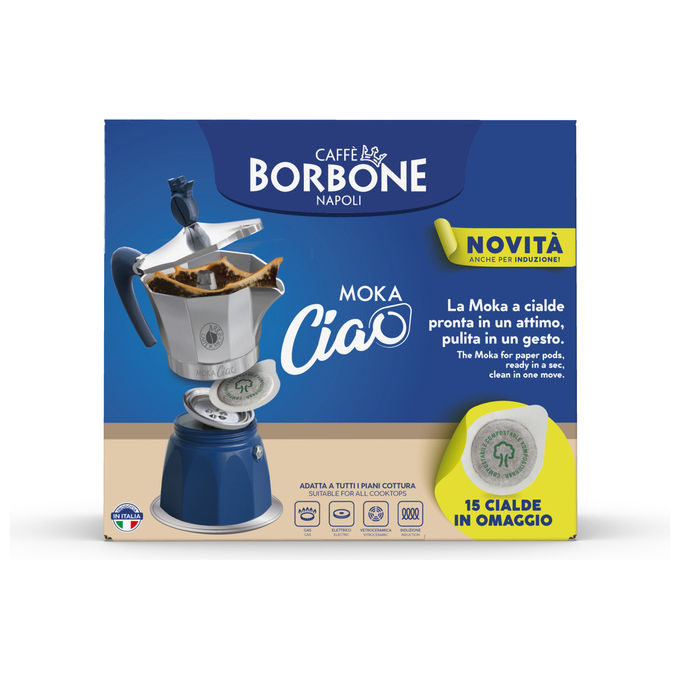 Caffe' Borbone MOKACIAOINDUZ MokaCiao Moka per Cialde ESE 44mm 3 Tazze Compatibile Induzione colore Blu Grigio