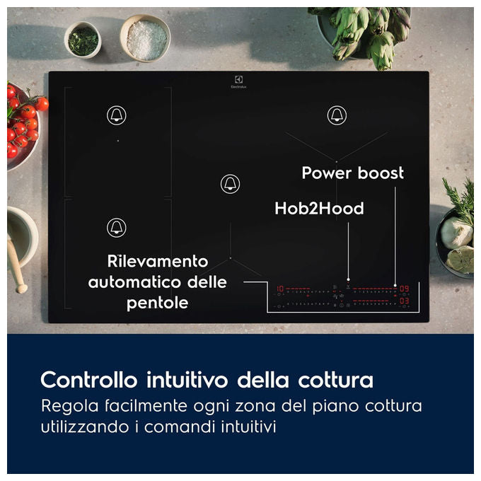 Electrolux KIS82453I Serie 700 Piano cottura a induzione 80 cm 4 zone SenseBoil Hob2Hood Touch colore Nero