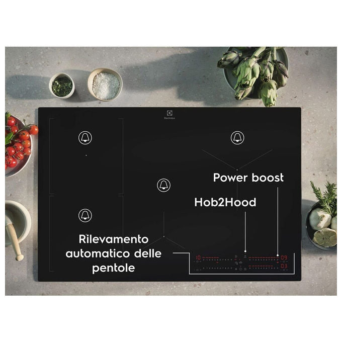 Electrolux KIS82453I Serie 700 Piano cottura a induzione 80 cm 4 zone SenseBoil Hob2Hood Touch colore Nero