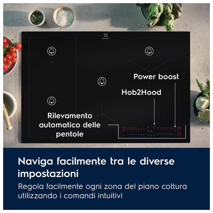 Electrolux KIS82453I Serie 700 Piano cottura a induzione 80 cm 4 zone SenseBoil Hob2Hood Touch colore Nero