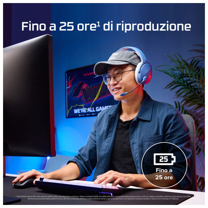 HyperX AJ0T1AA Cloud Jet Cuffie Gaming Wireless Bluetooth 5.3 2.4 GHz Driver 40 mm 25h PC PS5 PS4 Mobile colore Nero